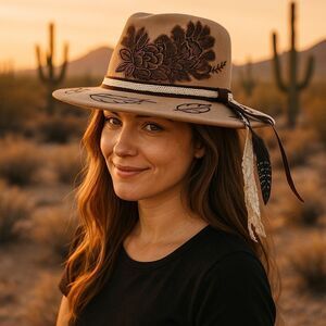 🔥HOMEMADE One-of-a-Kind Handmade Pyrography Hat – Western Chic Vibes 🔥